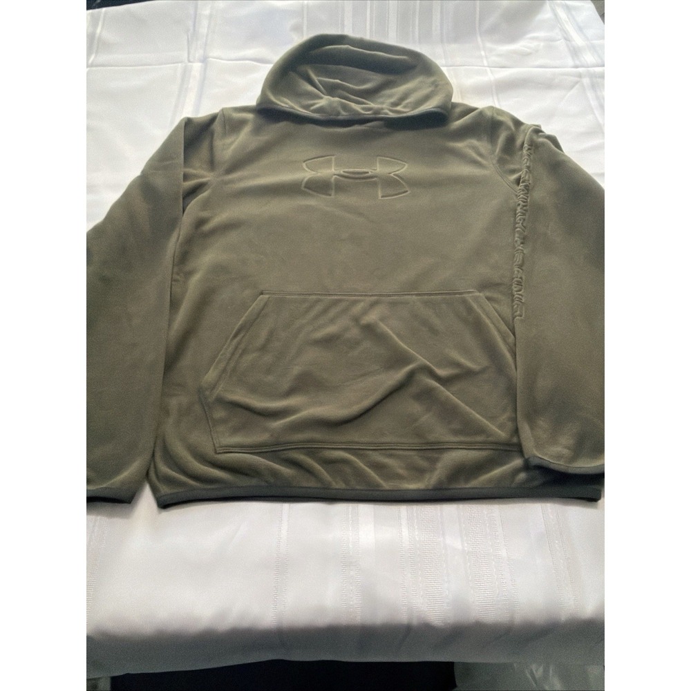Under Armour Youth XL Fleece Hoodie Olive Green Embossed Logo Sweatshirt YXL
